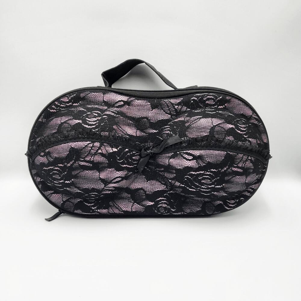 Wrapables Light Purple and Black Lace Rose Racy Bra Lingerie Travel Zip Up Case